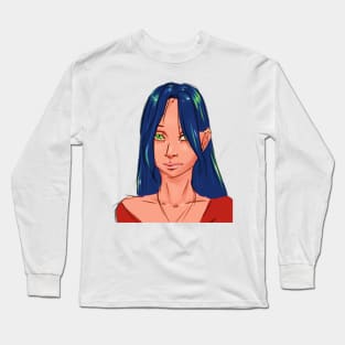 Blue Hair Glowing Green Eyes Eerie Looking Girl With Piercing Halloween Design Long Sleeve T-Shirt